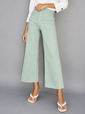 Zara Marine Straight Jeans Pistachio Green High Rise Wide Leg Size 4 🤍